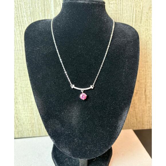 NEW 1ct Pink Sakura Moissanite on 16-18" 925 Silver Necklace - Picture 3 of 7
